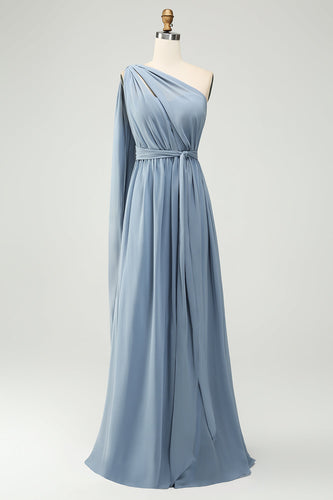 Convertible Chiffon A Line Dusty Blue Long Bridesmaid Dress