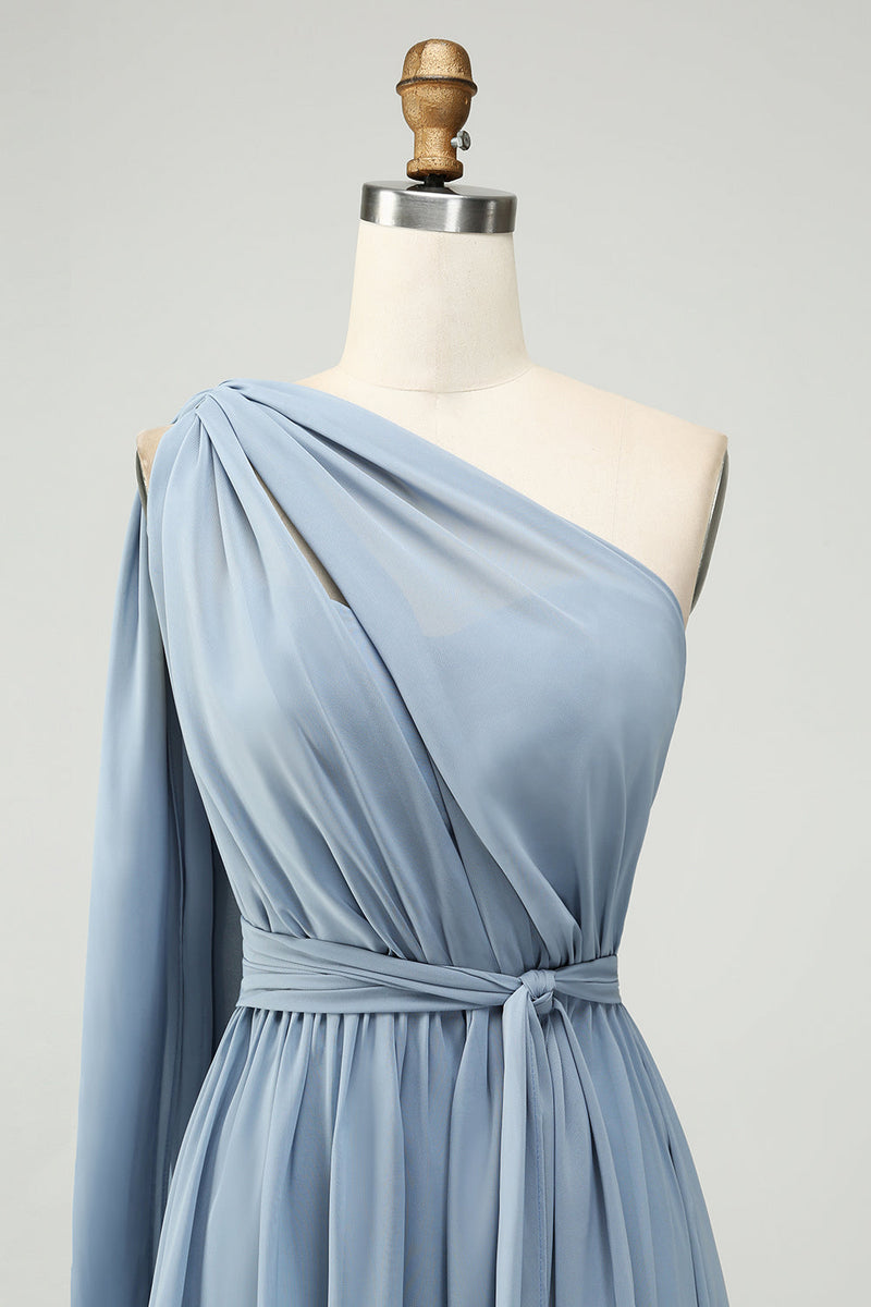 Load image into Gallery viewer, Convertible Chiffon A Line Dusty Blue Long Bridesmaid Dress