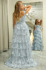 Load image into Gallery viewer, Silver A-line Off the Shoulder Corset Prom Dress with Split