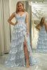 Load image into Gallery viewer, Silver A-line Off the Shoulder Corset Prom Dress with Split