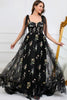 Load image into Gallery viewer, A-line Tulle Black Prom Dress with Embroidery