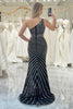 Load image into Gallery viewer, Black Mermaid One Shoulder Sequins Cut Out Prom Dress with Slit