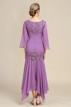 Grey Purple Mermaid Chiffon Mother of the Bride Dress with Lace