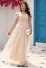 Load image into Gallery viewer, Sequins A Line Tulle Apricot Prom Dress with Lace