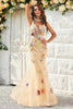 Load image into Gallery viewer, Champagne Lace Mermaid Prom Dress with Appliques