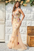 Load image into Gallery viewer, Champagne Lace Mermaid Prom Dress with Appliques