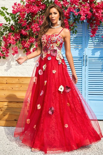 Burgundy A Line Princess Prom Dress with Appliques