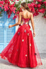 Load image into Gallery viewer, Burgundy A Line Princess Prom Dress with Appliques