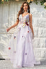 Load image into Gallery viewer, Lavender A Line Princess Prom Dress with Appliques