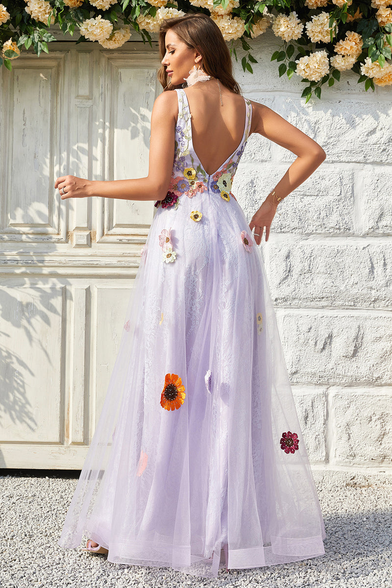 Load image into Gallery viewer, Lavender A Line Princess Prom Dress with Appliques