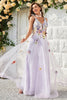 Load image into Gallery viewer, Lavender A Line Princess Prom Dress with Appliques