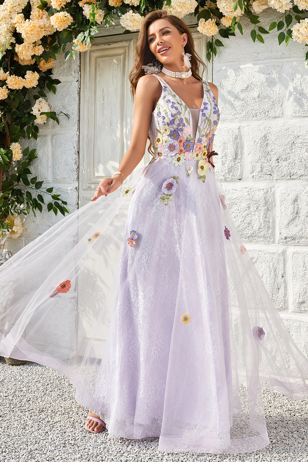 Lavender A Line Princess Prom Dress with Appliques