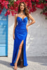 Load image into Gallery viewer, Mermaid Royal Blue Satin Beading Prom Dress with Slit