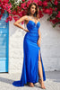 Load image into Gallery viewer, Mermaid Royal Blue Satin Beading Prom Dress with Slit