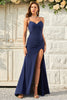 Load image into Gallery viewer, Spaghetti Straps Mermaid Navy Prom Dress with Criss Cross Back