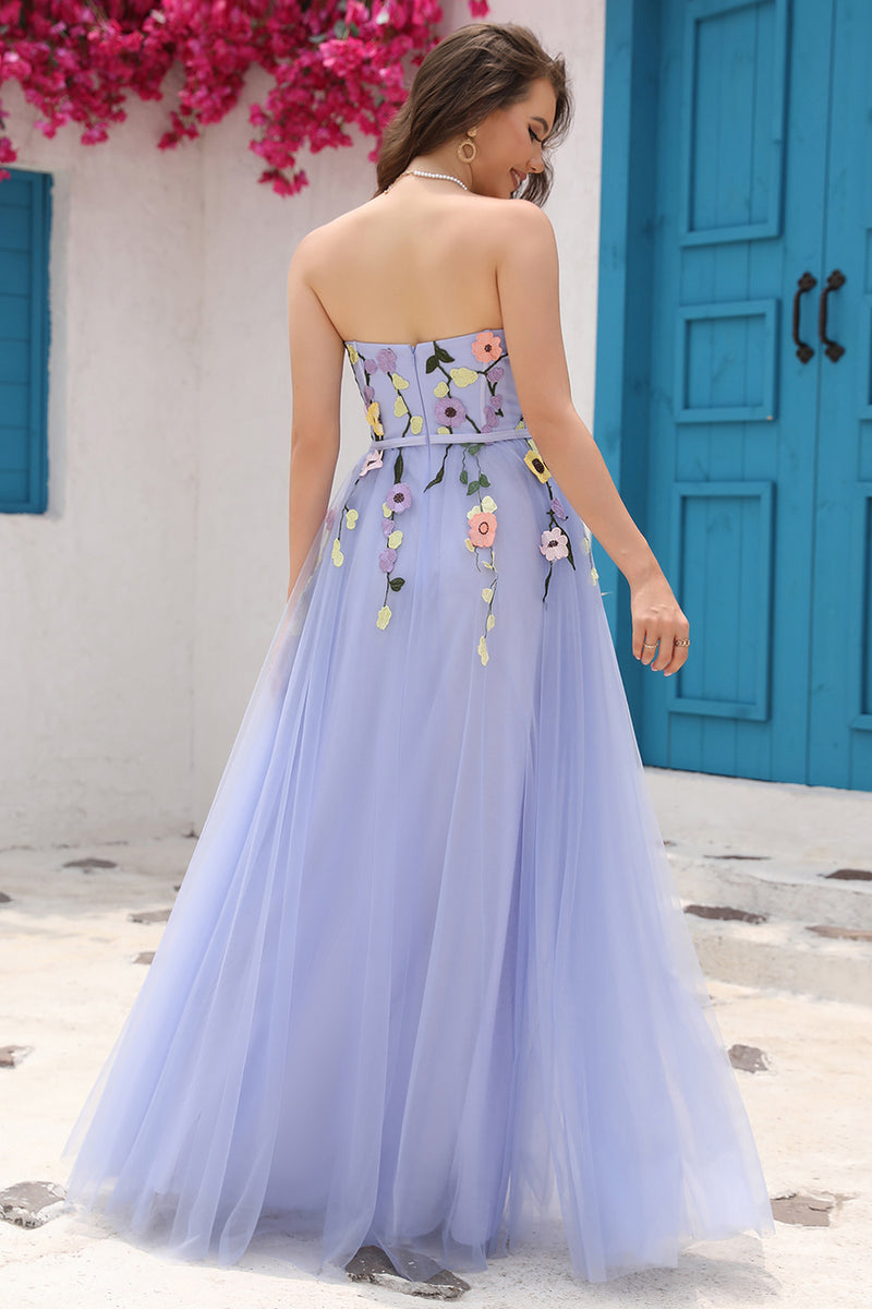 Load image into Gallery viewer, A Line Strapless Lavender Princess Prom Dress with Appliques