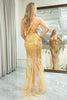 Load image into Gallery viewer, Sparkly Mermaid Golden Spaghetti Straps Sequins Long Prom Dress with Split