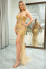 Load image into Gallery viewer, Sparkly Mermaid Golden Spaghetti Straps Sequins Long Prom Dress with Split