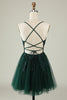 Load image into Gallery viewer, A Line Spaghetti Straps Dark Green Short Prom Dress with Criss Cross Back