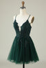 Load image into Gallery viewer, A Line Spaghetti Straps Dark Green Short Prom Dress with Criss Cross Back