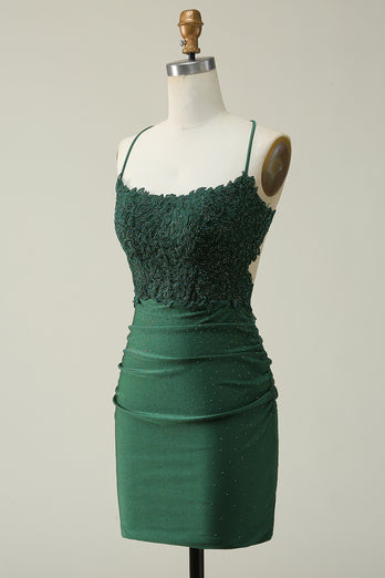 Dark Green Bodycon Short Prom Dress with Beading