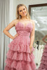 Load image into Gallery viewer, A-Line Spaghetti Straps Pink Print Tiered Long Prom Dress