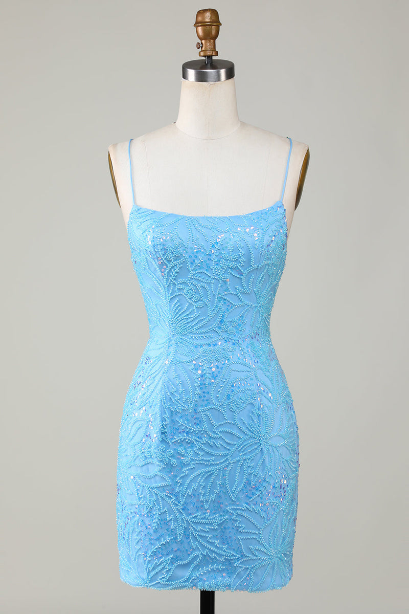 Load image into Gallery viewer, Sparkly Blue Beaded Tight Short Party Dress