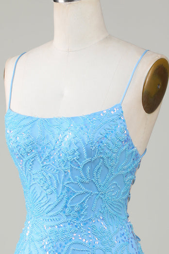 Sparkly Blue Beaded Tight Short Party Dress