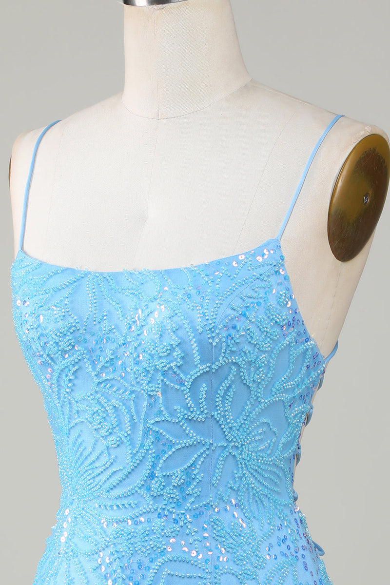 Load image into Gallery viewer, Sparkly Blue Beaded Tight Short Party Dress