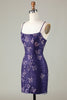 Load image into Gallery viewer, Sparkly Sheath Spaghetti Straps Dark Purple Short Graduation Dress with Criss Cross Back