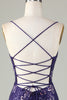 Load image into Gallery viewer, Sparkly Sheath Spaghetti Straps Dark Purple Short Graduation Dress with Criss Cross Back