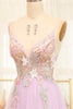 Load image into Gallery viewer, Lilac A Line Spaghetti Straps Long Prom Dress with Appliques