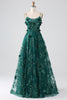 Load image into Gallery viewer, Glitter Dark Green Spaghetti Straps Lace Flower Long Corset Prom Dress