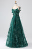 Load image into Gallery viewer, Glitter Dark Green Spaghetti Straps Lace Flower Long Corset Prom Dress