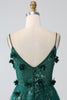 Load image into Gallery viewer, Glitter Dark Green Spaghetti Straps Lace Flower Long Corset Prom Dress