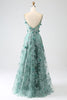 Load image into Gallery viewer, Glitter Dark Green Spaghetti Straps Lace Flower Long Corset Prom Dress