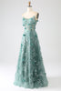 Load image into Gallery viewer, Glitter Dark Green Spaghetti Straps Lace Flower Long Corset Prom Dress