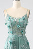 Load image into Gallery viewer, Glitter Dark Green Spaghetti Straps Lace Flower Long Corset Prom Dress