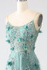 Load image into Gallery viewer, Glitter Dark Green Spaghetti Straps Lace Flower Long Corset Prom Dress