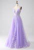 Load image into Gallery viewer, Lilac A-Line Spaghetti Straps Tulle Long Prom Dress with Appliques