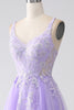 Load image into Gallery viewer, Lilac A-Line Spaghetti Straps Tulle Long Prom Dress with Appliques