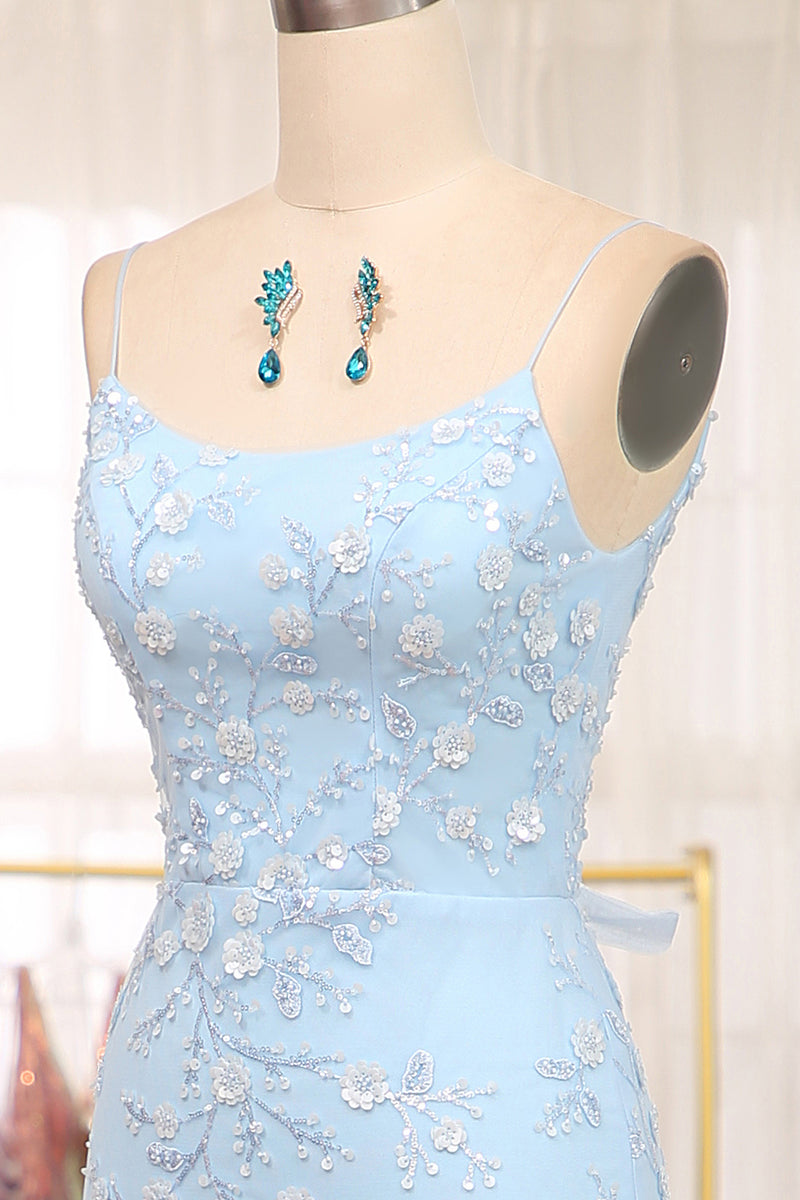 Load image into Gallery viewer, Blue Mermaid Spaghetti Strap Beaded Prom Dress