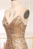 Load image into Gallery viewer, Sparkly Golden Mermaid Long Prom Dress with Slit