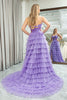 Load image into Gallery viewer, Purple A Line Spaghetti Straps Tulle Long Tiered Prom Dress with Slit