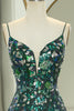 Load image into Gallery viewer, Sparkly Dark Green Mermaid Spaghetti Straps Beaded Prom Dress With Split