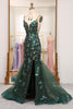 Load image into Gallery viewer, Dark Green Sparkly Mermaid Spaghetti Straps Beaded Prom Dress With Split