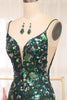 Load image into Gallery viewer, Dark Green Sparkly Mermaid Spaghetti Straps Beaded Prom Dress With Split