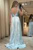 Load image into Gallery viewer, A-line V-neck Silver Long Pleated Prom Dress