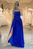 Load image into Gallery viewer, Sparkly A-line Spaghetti Straps Royal Blue Lace-Up Back Prom Dress with Slit