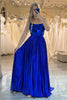 Load image into Gallery viewer, Sparkly A-line Spaghetti Straps Royal Blue Lace-Up Back Prom Dress with Slit